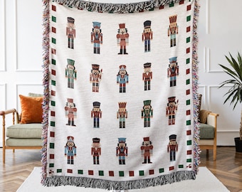 Christmas Nutcracker Woven Throw Blanket, Classic Cute Holiday Tapestry, Seasonal Cozy Cottagecore Wall Art Decor, Ballet Gift for Her
