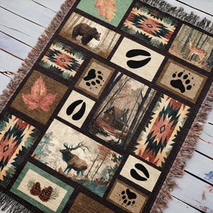 Whimsical Woodland Woven Blanket | Nature Home Decor | Husband Gift for Hunter | Cabin Decor Rustic | Maximalist Throw | Woodland Nursery