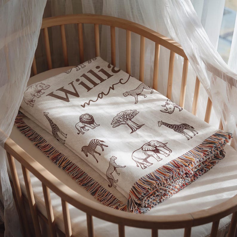 Personalized Safari Baby Blanket: Jungle Animal Nursery Woven Throw ...