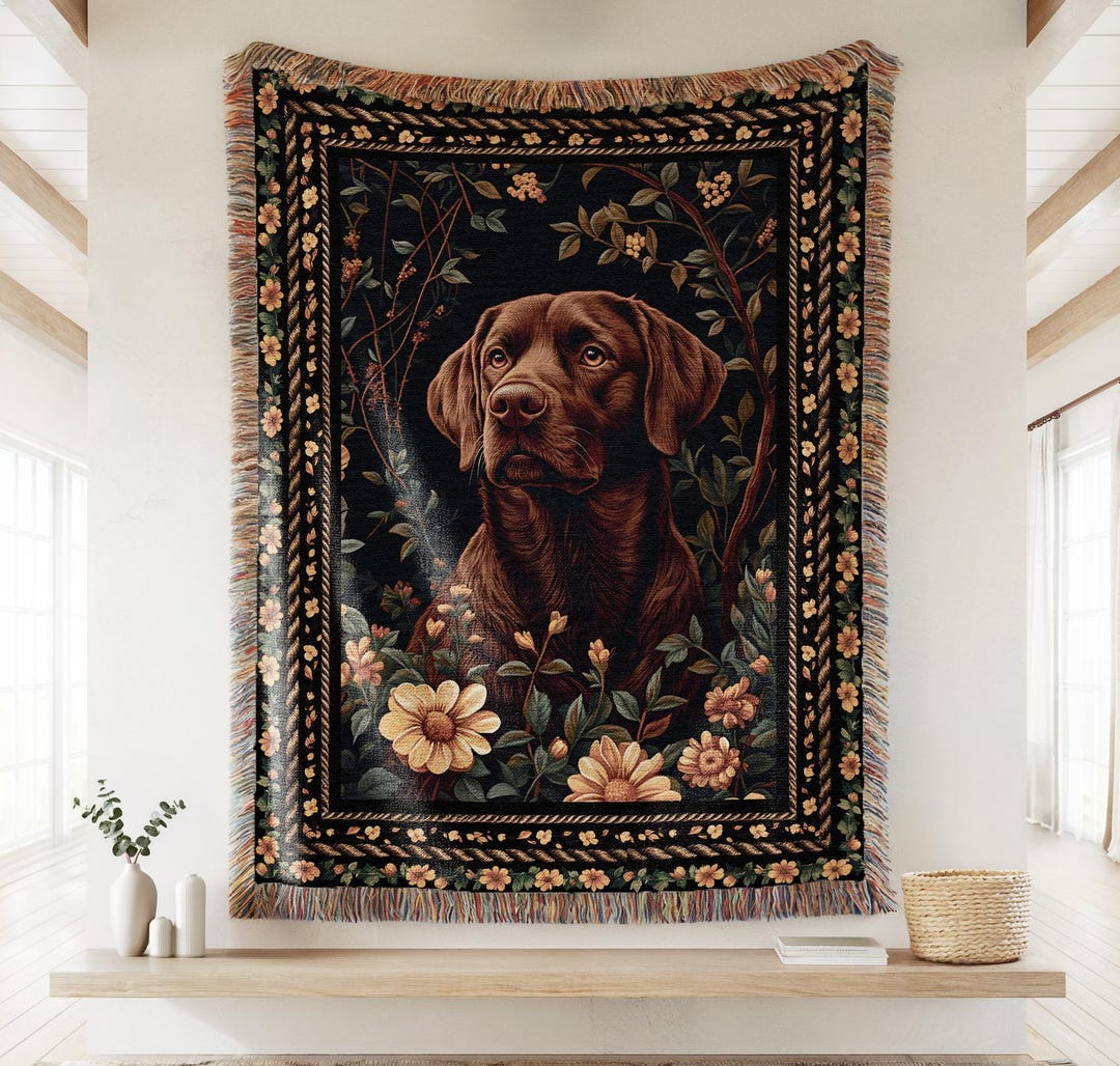 Dark Moody Chocolate Labrador Woven Throw Blanket, New Puppy Welcome ...