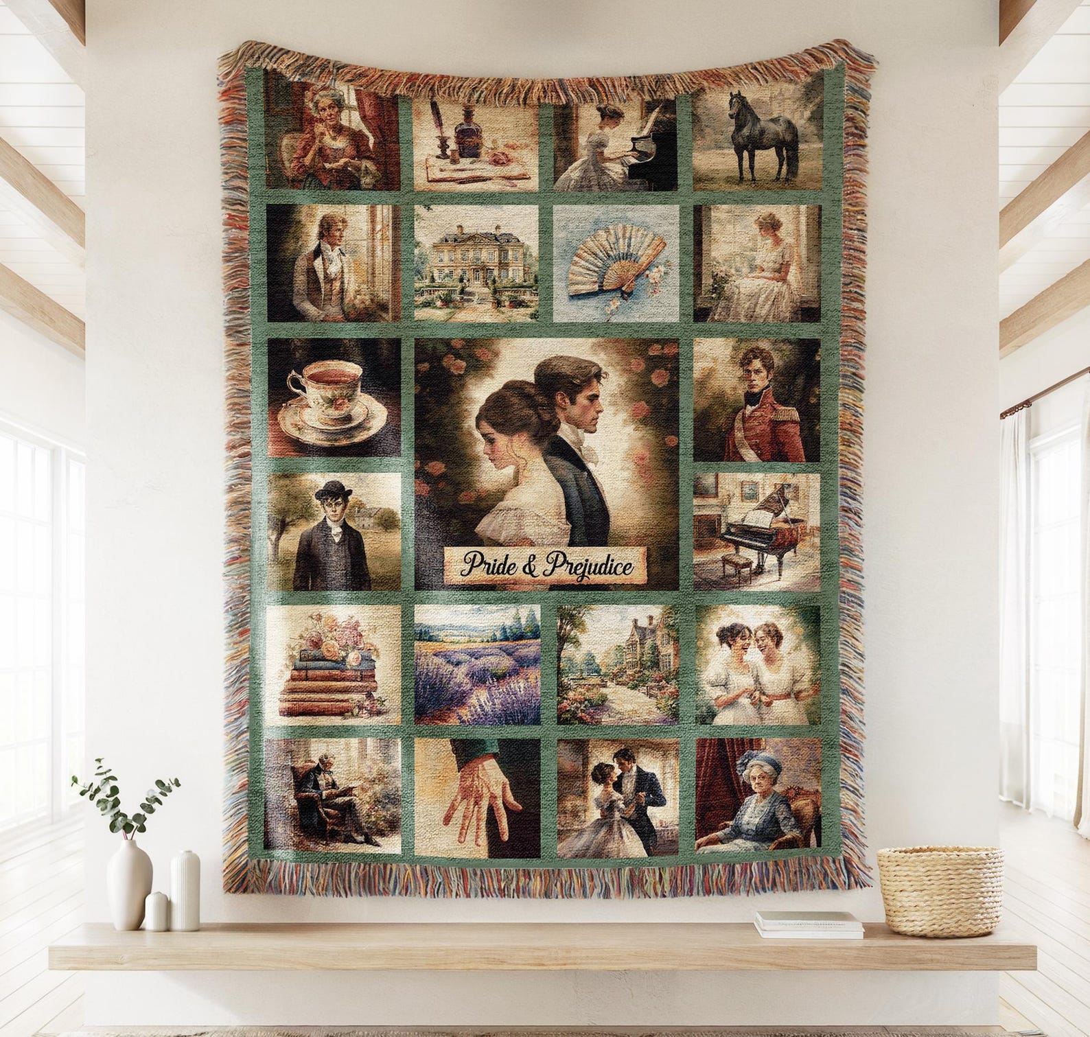 Pride and Prejudice Woven Throw Blanket, Mr Darcy Reading Nook