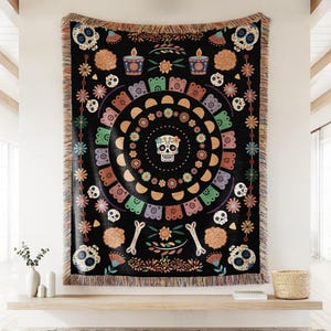 Day of the Dead Woven Throw Blanket | Dia de los Muertos Decor | Mexican Throw Blanket | Hispanic Heritage | Dia de Muertos Wall Tapestry