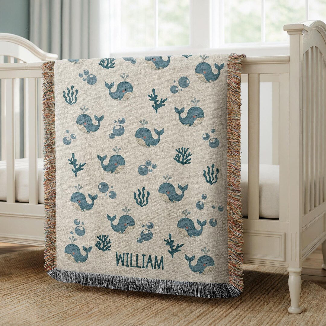 Personalized Name Blue Whale Baby Blanket: Under the Sea Maritime ...