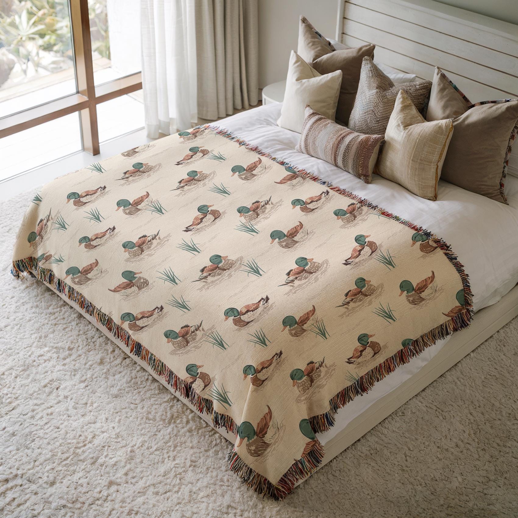 Mallard Duck Woven Throw Blanket, Wildlife Wall Art Tapestry, Nature ...