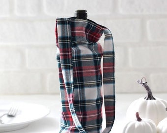 Red-green-white Plaid Fabric Wine Bottle Bag