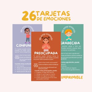 26 Tarjetas de emociones para NIÑAS - Emotion Flashcards Feelings Spanish - Interactive Play and Learn - Printable - Gift for kids