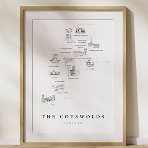 Impression d'art mural A3 à la plume et à l'encre des Cotswolds illustrée à la main