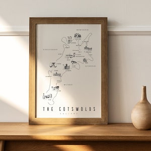 A3 Cotswold Hand illustrierte Landkarte Druck ungerahmt