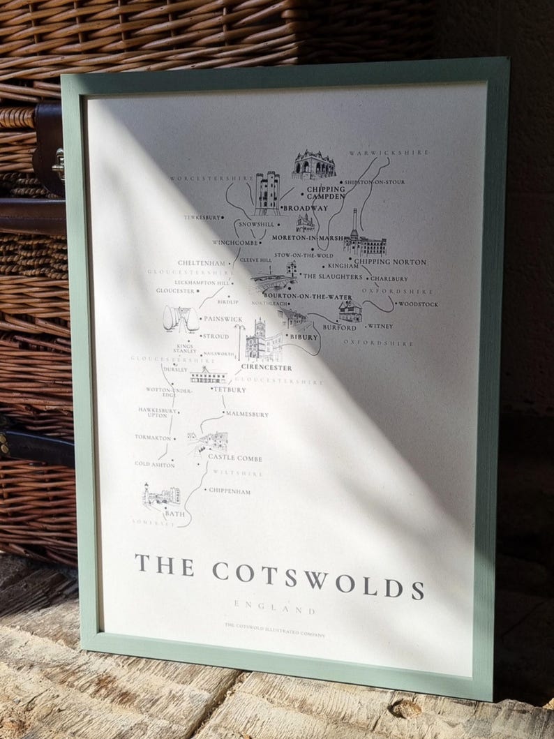 Cotswold Hand-illustrated Pen and Ink Map Print A3 Wall Art - Cotswold ...