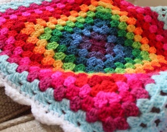 The Eva Blanket, Rainbow crochet baby blanket.