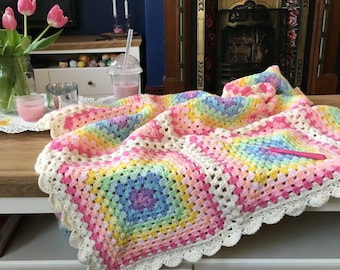 The Hattie Blanket, Rainbow crochet baby blanket.