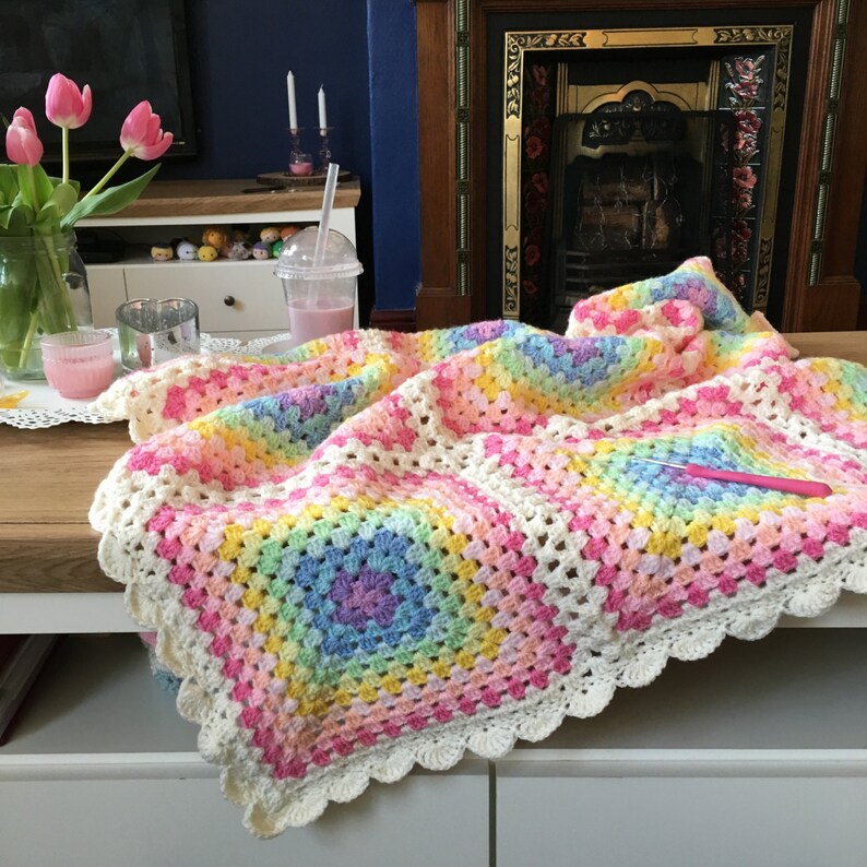 The Hattie Blanket, Rainbow Crochet Baby Blanket. Etsy UK