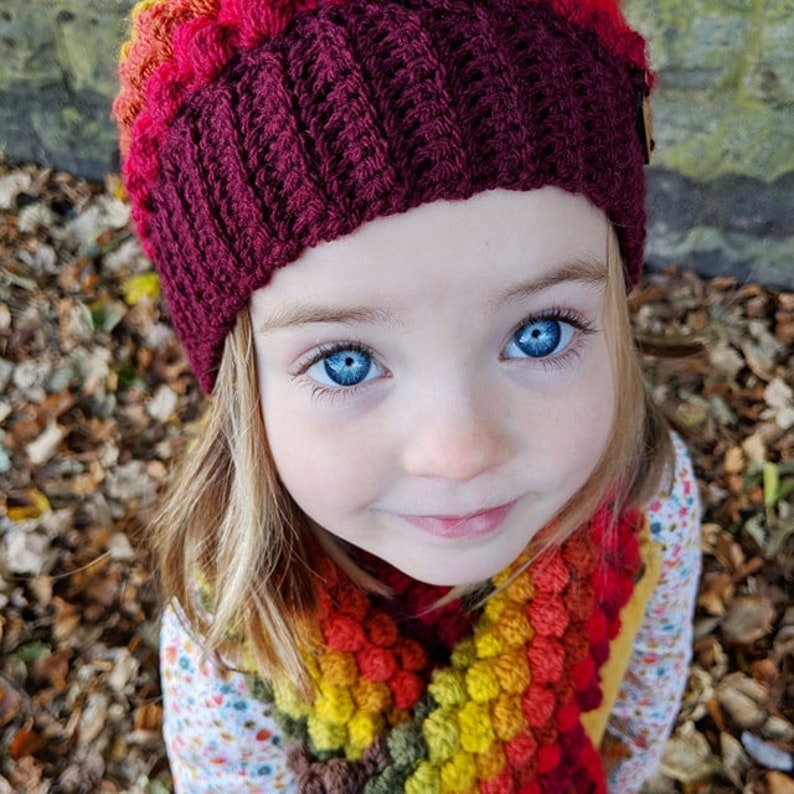 Autumn bobble hat and scarf PATTERN Strawberry Latte colour recipes. image 2
