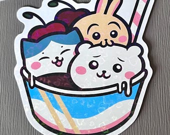 Chiikawa Ice Cream 2.5" Holographic Hearts Vinyl Sticker