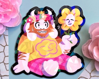 Deltarune Asgore en bloemrijke 2,5-inch holografische vinylsticker hoofdstuk 5