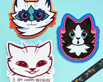 Louis Wain Cats Inspired Psychedelic Retro Vinyl Stickers