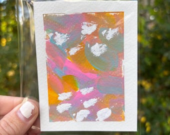 Mini Raincloud Painting: 3x4" Original Colorful Acrylic Art ACEO
