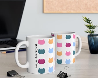 Colorful Cat Faces Ceramic Coffee Mug - Whimsical Cat Lover Gift