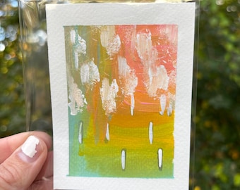 Mini Raindrops Painting: Original Acrylic Colorful Art (3x4) ACEO