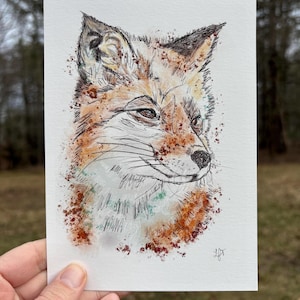 Rustic Fox 5x7 Fine Art Print, Giclee Fox Print, Whimsical Home Decor, Woodland Animal Prints, Nature Wall Art, Fox Illustration