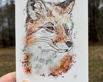 Rustic Fox Giclee Print: Whimsical Watercolor Woodland Art (5x7)