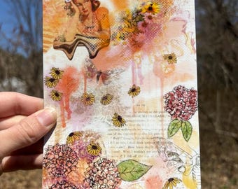 Vintage Floral Collage Art Print: Retro Feminine Wall Decor (5x7)