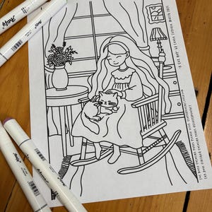 A Cat Nap Coloring Page, Cozy Coloring Book Page, Coloring Page for Adults, Coloring Page for Kids, Digital Download Printable Coloring Page