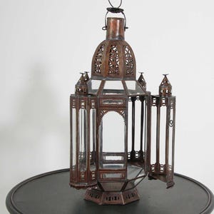 Handcrafted moroccan Metal Clear Glass Lantern - Exotic Hanging Candle Holder