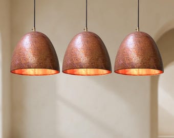 Set of 3 Handmade Hammered Copper Dome Pendant Lights – Moroccan Ceiling Lamps