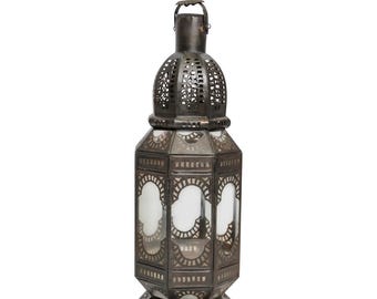 Moroccan Candle Lantern made of Metal and Clear Glass