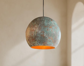 Handmade Moroccan Brass Orb Pendant Lamp - Green Patina Boho Lighting