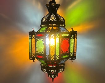 Marokkaanse veelkleurige glazen traditionele lamp - handgemaakte Fes-lantaarn