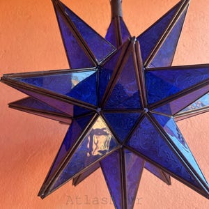 Blue Moravian Star Lantern Hanging Light Star Pendant Home Decor Geometric Blue Light Fixture Star Ceiling Fixture