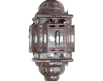 Farol colgante marroquí hecho a mano: vidrio transparente y multicolor