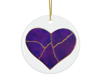 Kintsugi Lagad Hjärtdesign, Keramisk Ornament, Lila