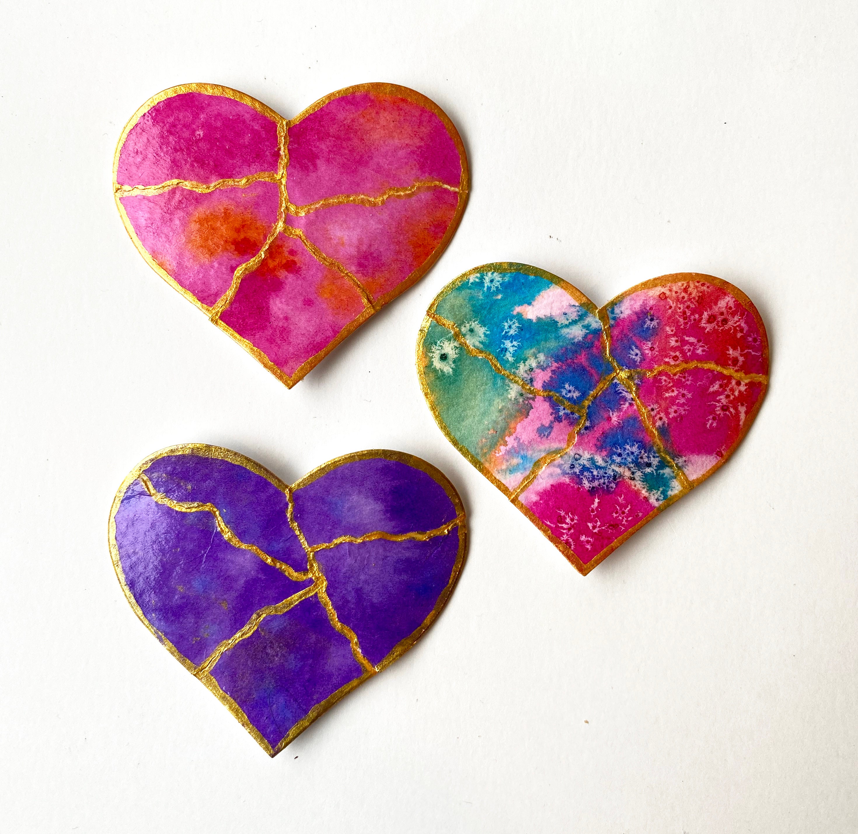 Kintsugi Mended Heart Ornament- Magnet, one of a kind original painti…