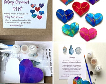 Kintsugi Mended Heart Ornament Art Kit - create original painting to honor your strong, beautiful mended heart. Guided meditation included