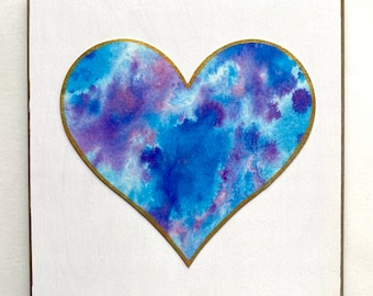 Heart painting - original art, watercolor heart mounted on 6 x 6 wood background, HP-50