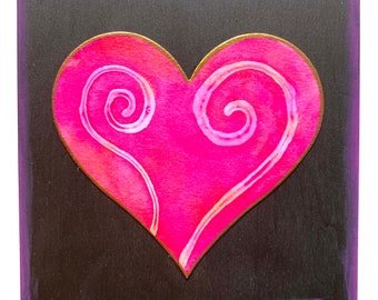 Heart painting - original art, watercolor heart mounted on 6 x 6 wood background HP-48