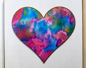 Heart painting - original art, watercolor heart mounted on 6 x 6 wood background, HP-53