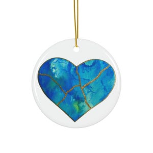 Kintsugi Mended Heart design, Ceramic Ornament, Sea