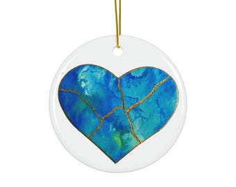 Kintsugi Lagad Hjärtdesign, Keramisk Ornament, Hav