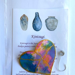 Kintsugi Mended Heart Ornament Magnet, one of a kind original painting image 3