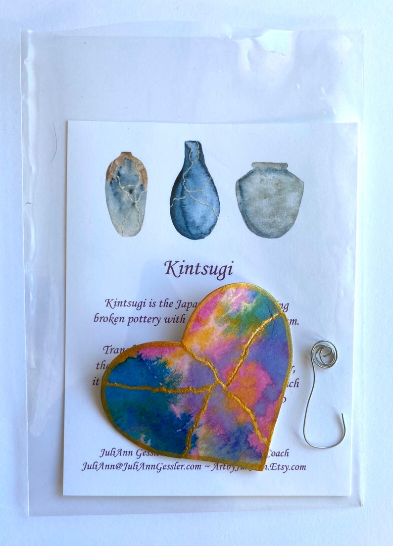 Kintsugi Mended Heart Ornament Magnet, one of a kind original painting image 3