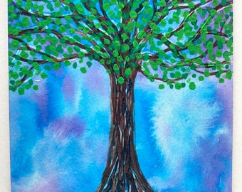 Tree of Life painting - original art mounted on 6 x 8 wood background