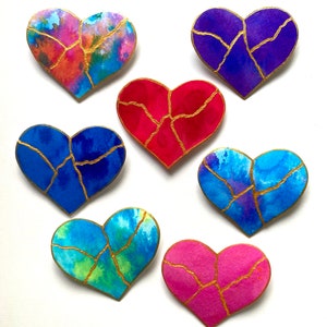 Kintsugi Mended Heart Ornament Magnet, one of a kind original painting image 1