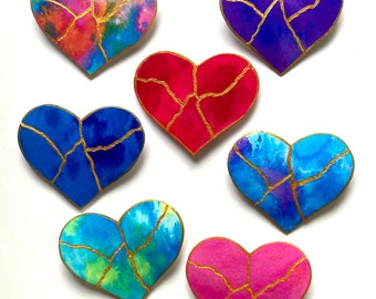 Kintsugi Mended Heart Ornament- Magnet, one of a kind original painting