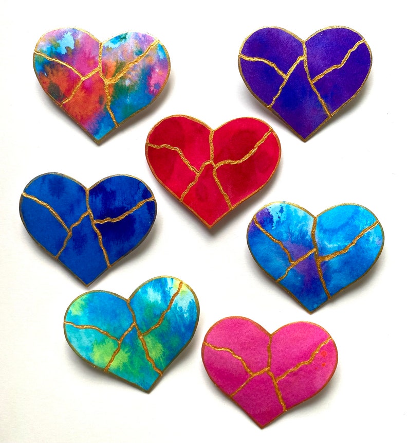 Kintsugi Mended Heart Ornament Magnet, one of a kind original painting image 1