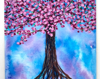 Tree of Life painting - original art mounted on 6 x 8 wood background