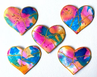 Kintsugi Rainbow Pride Heart Ornament- Magnet, one of a kind original painting